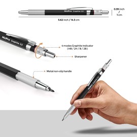 Nicpro 2.0 mm Mechanical Pencil Set, Artist Metal Lead Holder Metal Marker Carpenter pencils with 60 Graphite Lead Refill HB, 2H, 4H, 2B, 4B, Eraser, Sharpener for Draft Drawing, Writing Art Sketching