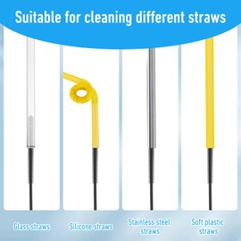 2PCS Silicone Straw Brushes Silicone Straws Cleaner, 6mm+8mm Extra Long Straw Brush Cleaners Reusable Hanging Straws Cleaners Brush Bendable Crevice Strawes Cleaning Brushes for Glass (Gray)