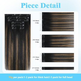 Ukira Balayage Hair Extensions for Women, 70g 20 Inch 7pcs Natural Black to Chestnut Brown Ombre Clip in Hair Extenisons Human Hair, Soft Natural Straight Rallonge Cheveux Humain
