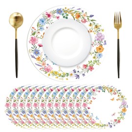 Tarklanda 50 Pcs Paper Placemats Disposable 13.4 Inch Watercolor Floral Round Placemat Decorative Dining Table Mats for Wedding Anniversary Birthday Bridal Shower Tea Party Decor (Floral Wreath)
