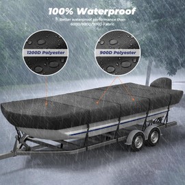 RVMasking 1200D Reinforced Jon Boat Cover with Motor Cover Heavy Duty Waterproof Trailerable Cover, 16'-18' Long, Beam Width up to 75", Black
