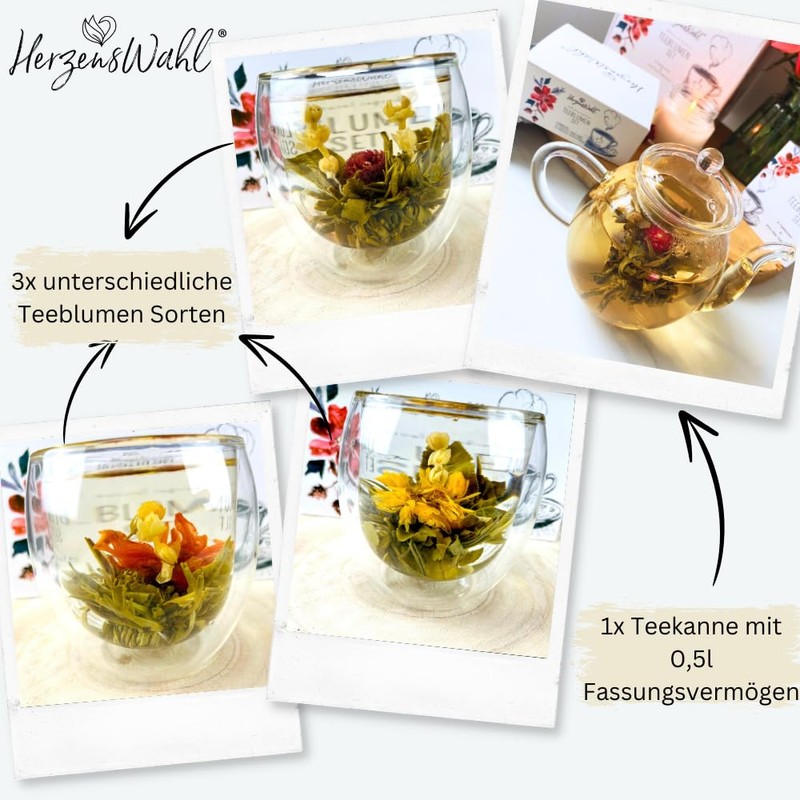 HerzensWahl Tea Flowers Gift Set with Pot | 6 x