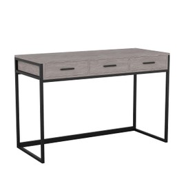 Martha Stewart Ollie Home Office Desk with 3 Drawers in Gray Wood Grain with Oil Rubbed Bronze Hardware