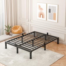 FUIOBYVV King Size Bed Frame,10 Inch Low-Profile Metal Platform with Steel Slats,Heavy Duty 3500lbs Support,No Box Spring Needed,Non-Slip Mattress Stopper,Underbed Space,Quiet and Sturdy,Easy Assembly