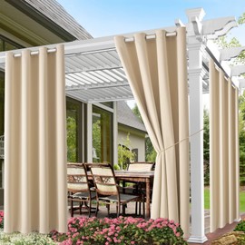 Outdoor Indoor Curtains W52 x L108 for Patio - Weather-resistant Window Panels Privacy Protect Grommet Top Thermal Insulated Home Curtain for Porch Garden Hot Tub Area (Beige, 2 Panels)