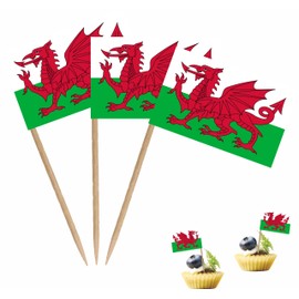 LUSEOAN Wales Countries Toothpicks Flag Welsh Small Mini Cocktail Fruit Cupcakes Toppers Food Stick Flags Decorations, 100 Pack