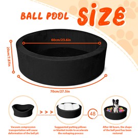 COZYTRAUM Pet Beds, 27.5 Inch Round Foam Sof Dog BedsSuitable for Small Dog & Cat Play in The Ball PitBlack - Ideal for Puppies and KittensBalls Not Included...