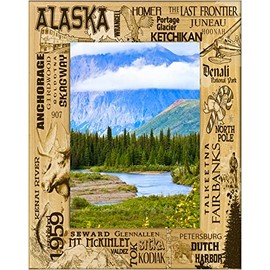 Saddle Mountain Souvenir Alaska Montage Laser Engraved Wood Picture Frame Portrait (4 x 6)