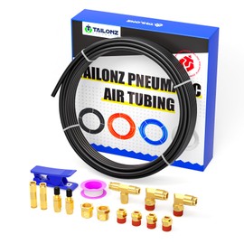 TAILONZ Pneumatic Black 1/4" OD 16 Meter 52.5ft PA12 Nylon Air Tubing Kits,Pipe Hose Air Line Tubing, Push-to-Connect DOT Brass Fittings (16PCS)