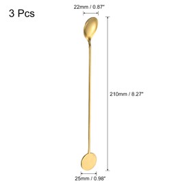 sourcing map Bar Spoon Cocktail Mixing Spoon, 3Pcs 8-Inch Stainless Steel Long Handle Spoon Stirrer Bar Stirring Spoon for Coffee Beverage Cocktail Drink, Gold