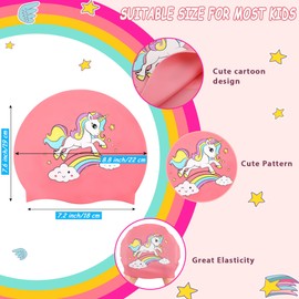 Unittype 2 Pieces Swim Caps for Kids Girls Toddler Unicorn Silicone Swimming Hat Age 2-14 Waterproof Unisex Bathing Cap for Long and Short Hair Children
