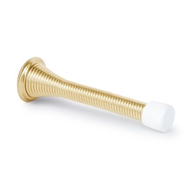Mega Handles Iron Spring Door Stopper - Flexible Rustproof Heavy Duty Spring Door Stopper 3.35" with Screw Rubber Tip (Satin Brass)