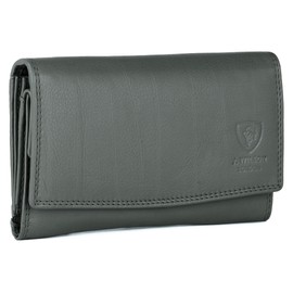 J. Wilson London Ladies Designer RFID Safe Protection Luxury Quality Soft Nappa Leather Purse Multi Credit Card Women Clutch Wallet with Zip Pocket (Gray)