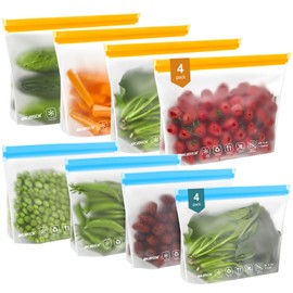 IDEATECH 8Pack Gallon Bags Dishwasher Safe, Leakproof Reusable Gallon Freezer Bags, BPA Free Reusable Gallon Bags, Reusable Food Storage Bags Silicone for Meats, Sandwich, Travel (8Gallon, Colored)