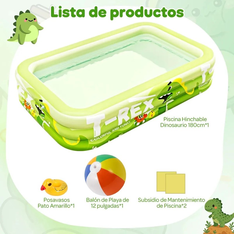CDDGL Alberca Inflable Dinosaurios Grande Piscina Tre Nivele Con Accesorios,rectangular