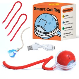 ALLURANEST Interactive Cat Toys for Indoor Cats with Feather, Rechargeable Automatic Cat Toy Keeps Your Cat Active & Engaged, Durable & Safe Speedy Tail 2.0 Cat Toy (Red)