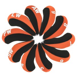 PATIKIL Golf Club Head Cover, 10 Pcs Number Golf Club Irons Covers with Hole Neoprene Driver Headcover Golf Lovers Gifts for Men Women, Orange/Red