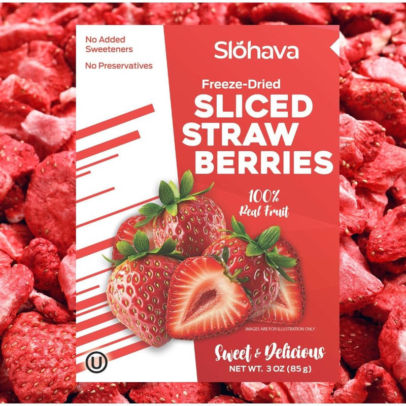 Slohava Freeze Dried Sliced Strawberries, 3 oz. 100% Natural Fruit,