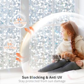 Sesybuty Window Privacy Film Stained Glass Window Film, Anti UV Heat Blocking Static Window Cling Rainbow Film, Window Tint Decorative for Home Door(3D Pebble, 17.3 Inch X 13.1 Feet)