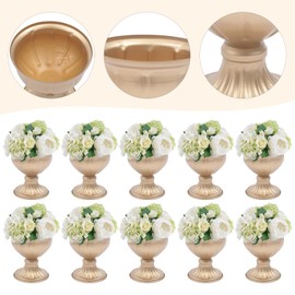 10 Pcs Gold Flowers Vases, Metal Compote Vase, Wedding Table Centerpiece Decoration, Flower Stand for Reception, Mini Sized Plant Pots for Birthday, Ceremony, Christmas Events