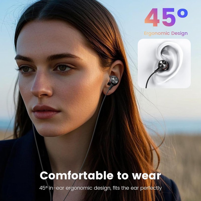 Wired In-Ear Headphones with Mic, 3.5mm Jack Earbuds, HiFi Stereo