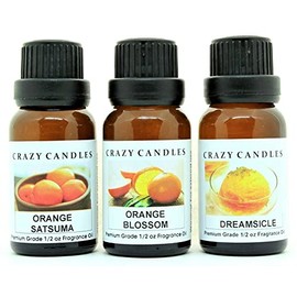 3 Bottles Set, 1 Orange Satsuma, 1 Orange Blossom, 1 Dreamsicle 1/2 Fl Oz Each (15ml) Premium Grade Scented Fragrance Oils by Crazy Candles