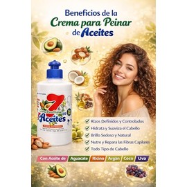 Crema para Peinar 7 Aceites, Rizos Definidos, Sin Sal, Todo Tipo de Cabello, con Argán, Almendra, Coco, Aguacate, Oliva, Uva y Ricino, Labs Incredible