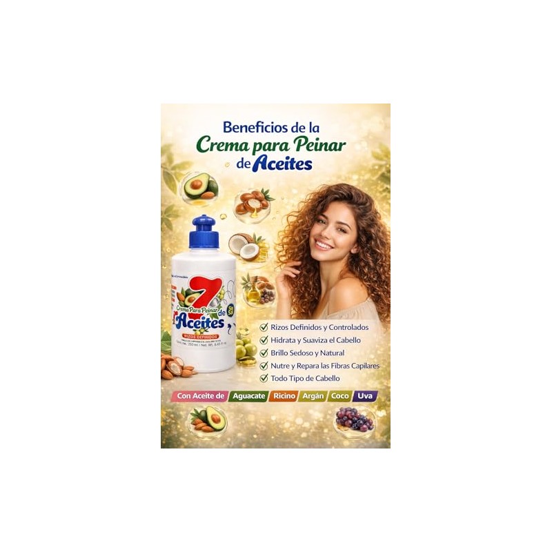 Crema para Peinar 7 Aceites, Rizos Definidos, Sin Sal, Todo