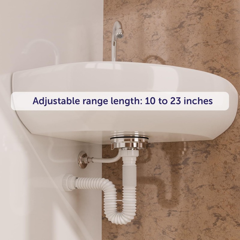 Flexible P-Trap for 1-1/2" Drain Pipes (White - 24 Inch