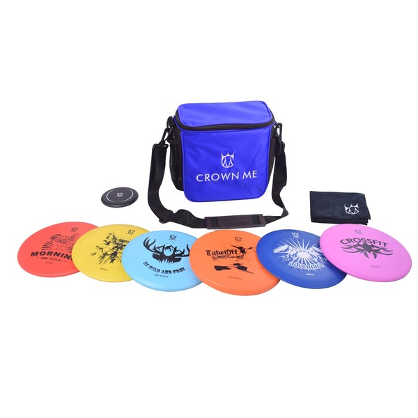 CROWN ME Disc Golf Starter Set,Disc Golf Set with 6 Discs, 1 Marker,1 Towel and Starter Disc Golf Bag Fairway Driver