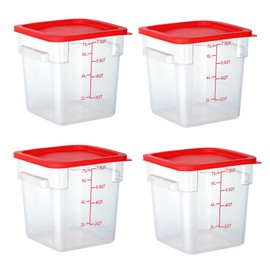 FSUON 4 Pack Clear Food Storage Containers with Lids and Handles Polycarbonate Square Commercial Food Containers for Kitchen, Restaurant，Refrigeration (8Qt)