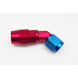 Autobahn88 Aluminum Anodized Swivel Hose End Fitting - Reusable, Cutter-Forged Elbow, 45-Degree, AN6 (Blue/Red)