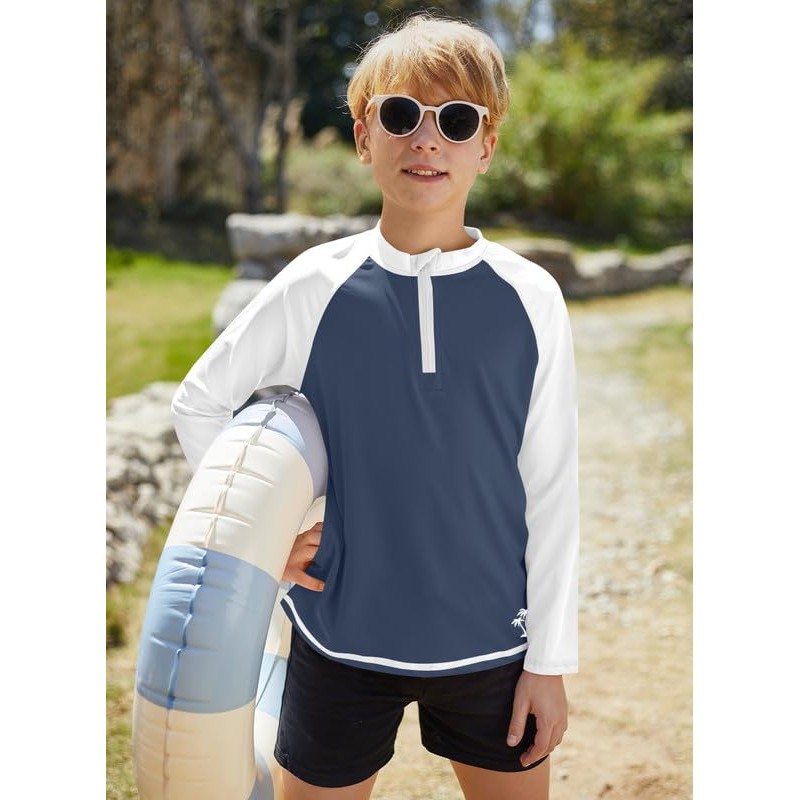 BesserBay Boys' Long-Sleeved Stand-Up Collar UV Shirt 1/4 Zip Rash