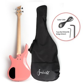Fojill Full Size FBIB-60 Electric Bass Guitar 4 String Right Handed with Gig Bag (Pink)