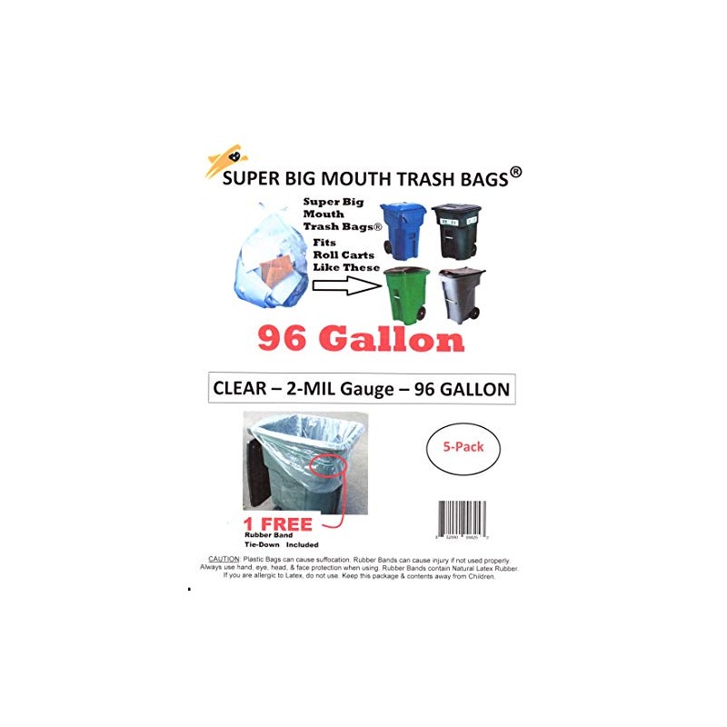 96 Gallon CLEAR Super Big Mouth Trash Bags - 2-MIL