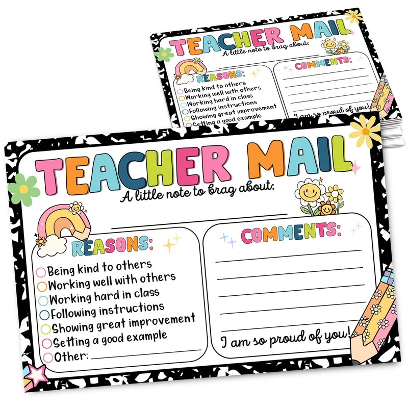 Losyze Preppy Teacher Mail Incentive Postcard Note to Parents, Preschool,