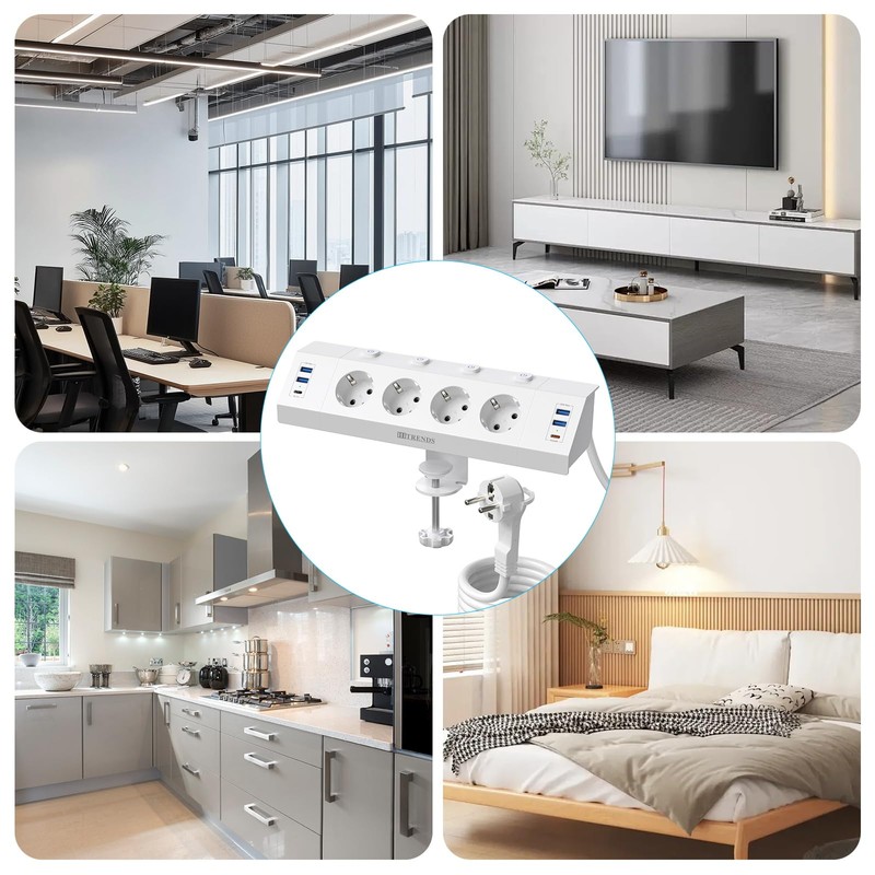 Table Socket 4 Compartments with 2 USB C, Corner Socket