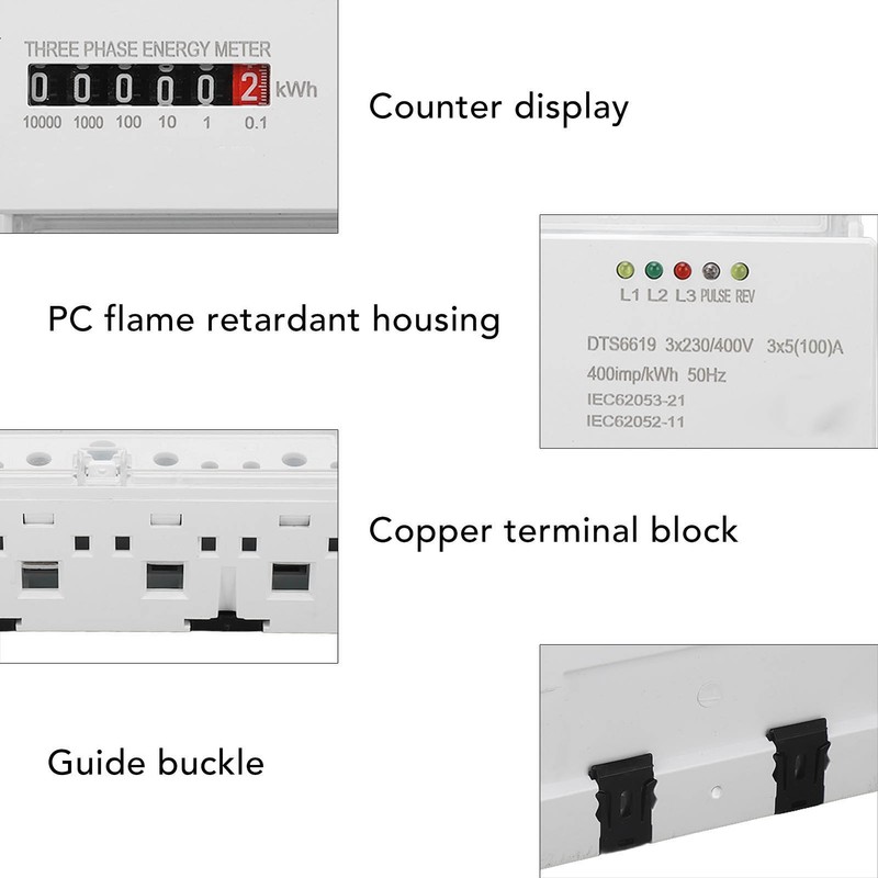 Electric Meter Din Rail 3 Phase 4 Wire KWh Energy