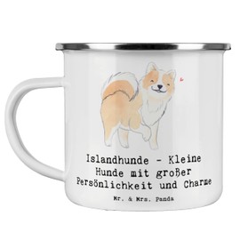 Mr. & Mrs. Panda Camping Emaille Tasse Charme Islandhund - Geschenk, Persönlichkeit, Camping Tasse Metall, Hunderasse, Freude im Leben, Emaille Tasse