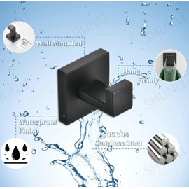 SHUNLI Black Towel Hook, Wall Hook, Clothes Hook, Heavy Duty Coat Hook, Bathrobe Hook for Bathroom and Kitchen, Wall Mount/Stainless Steel SUS304 Rustproof (Pack of 4)