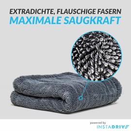 INSTADRIVE Drying Cloth 40 x 40 cm - Ultra Absorbent Premium Microfibre Cloth (1400 GSM) for Car Cleaning - One Cloth Dries the Whole Exterior Lint, Scratches, Streaks & Streaks Free
