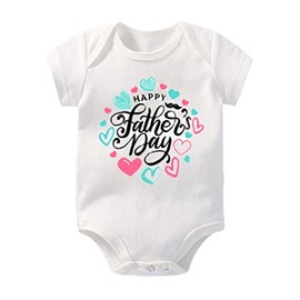 Newborn Infant Baby Happy Father’s Day Short Sleeve Bodysuit Outfit Boys Girls Jumpsuit Romper (0-3 Months, Hearts)