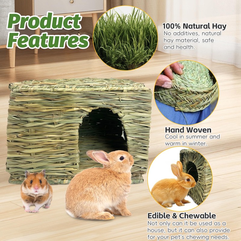 Hamiledyi Large Rabbit Grass House Hand Woven Natural Bunny Hut