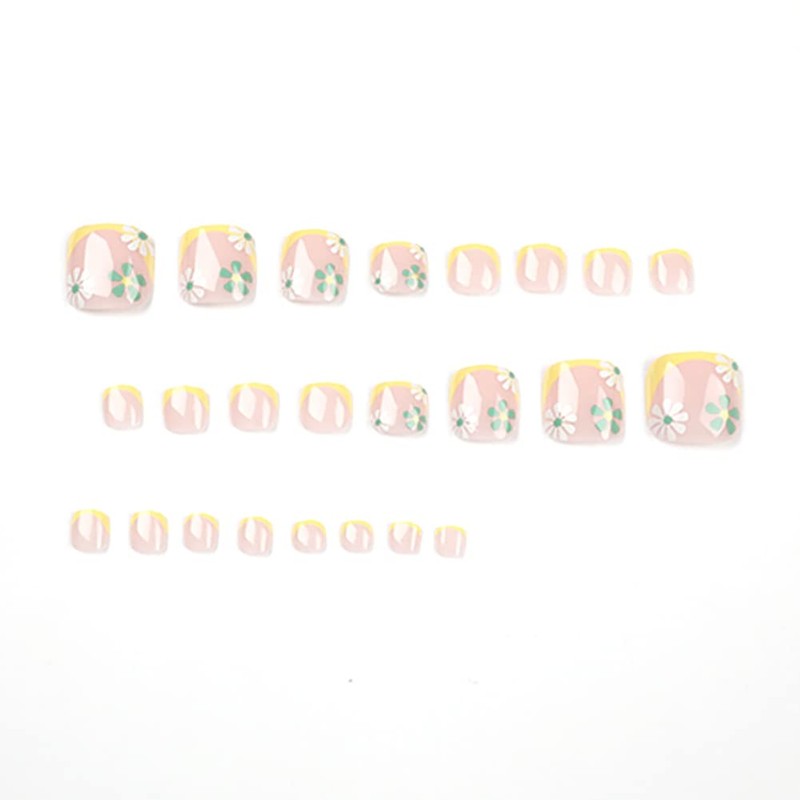 Carufin Pack of 24 Square Flowers False Nails Glitter Shiny