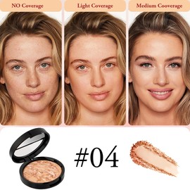 BUTBU Colour Correcting Powder Foundation, Baked Foundation for Mature Skin, Brighten Illuminating Color Correcting foundation, Full Coverage, Shimmer Brick Pressed Bronzer (04 Medium Beige)