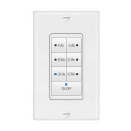 Maxxima 1875 Watt 7 Button Countdown Timer Switch - Maximum 60 Minutes Delay, 1/2 HP for Bathroom Exhaust Fans, Indoor Automated Lighting, Featuring LED Indicator Lights, Wall Plate Included