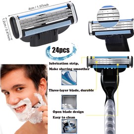 sunnilly Mach-3 Razor Blades, Pack of 24 Replacement Blades for Men's Wet Razor, Professional Safety Razor, Razor Blades for Manual Razor Blade, Clean Beard, Leg Hair, R