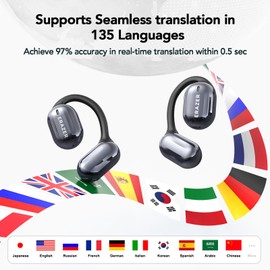 QYGCKJ XP2 AI Translation Earbuds Real Time, 3 in 1 Translator Earbuds 135 Languages, Open Translator Earphone with APP Compatible with iOS & Android, Translation Device for Travel Business Learning
