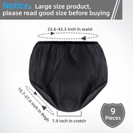 Hoolerry 9 Pcs Waterproof Incontinence Underpants Plastic Pull on Cover Pants Leak Proof Incontinence Underwear Adult Diaper Cover Incontinence Supplies Washable Incontinence Pants (Black, M Size)