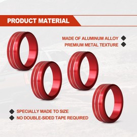 4PCS Car Air Conditioner and Volume Vent Outlet Knob Button Ring Cover, Compatible with Toyota Tacoma 2023 2022 2021 2020 2019 2018 2017 2016, Aluminum Alloy Knob Ring, Red